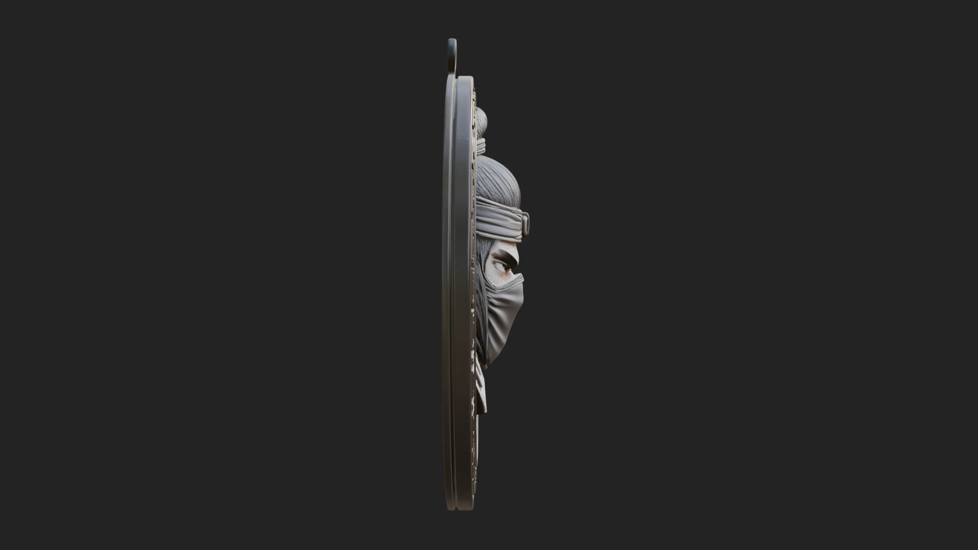 Masked Ninja Oval Relief Plaque Design 3 3D Print Model 3D Model