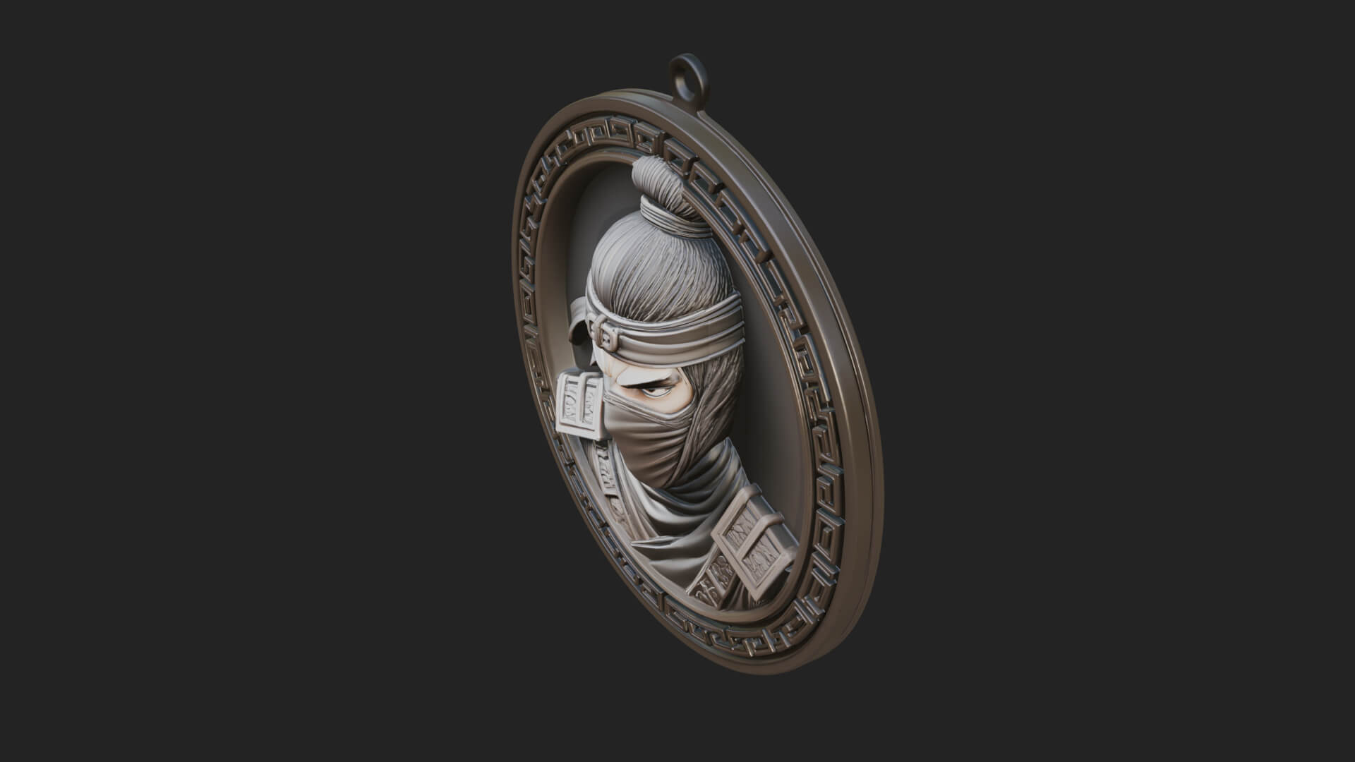 Masked Ninja Oval Relief Plaque Design 3 3D Print Model 3D Model
