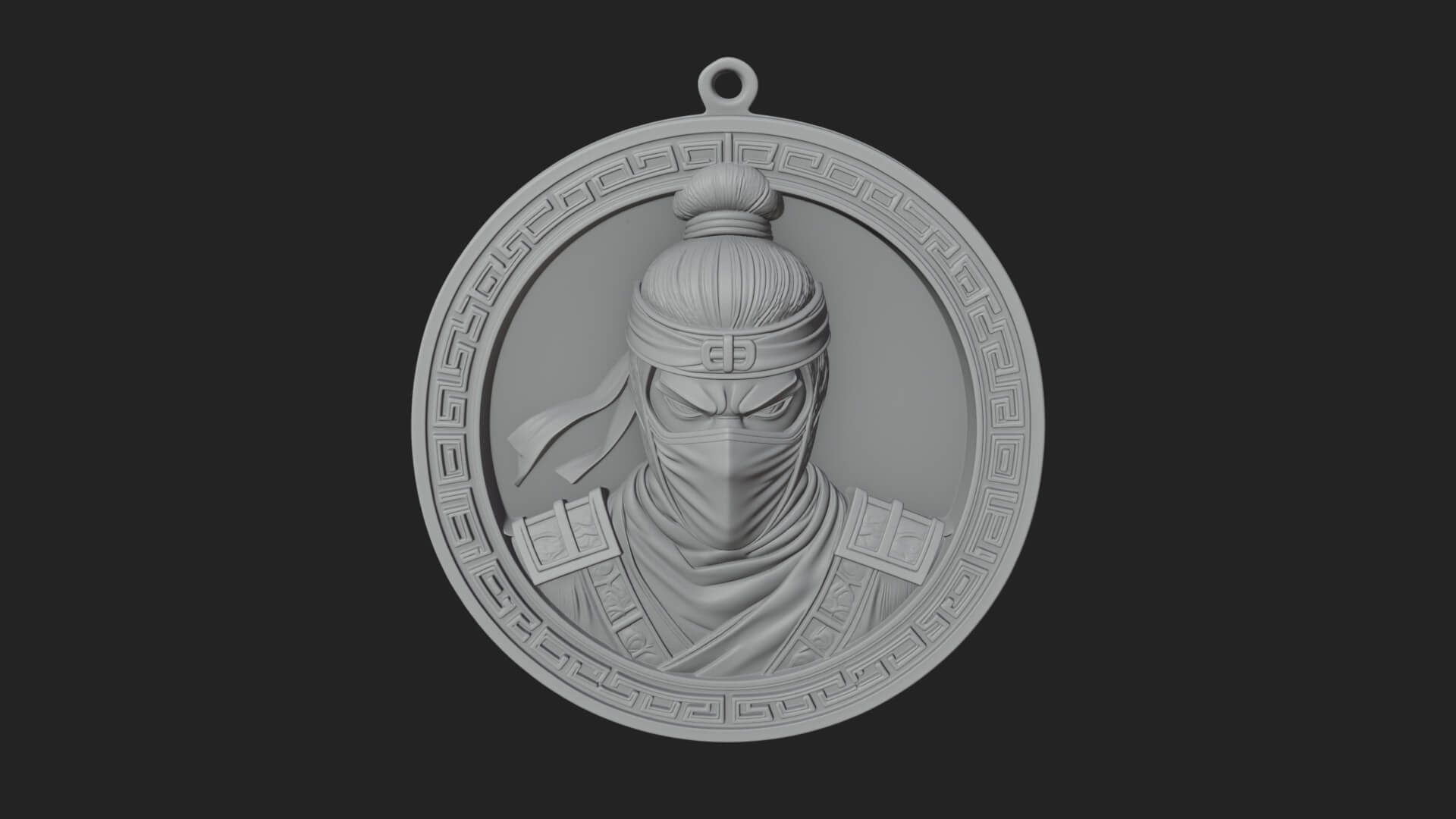 Masked Ninja Oval Relief Plaque Design 3 3D Print Model 3D Model