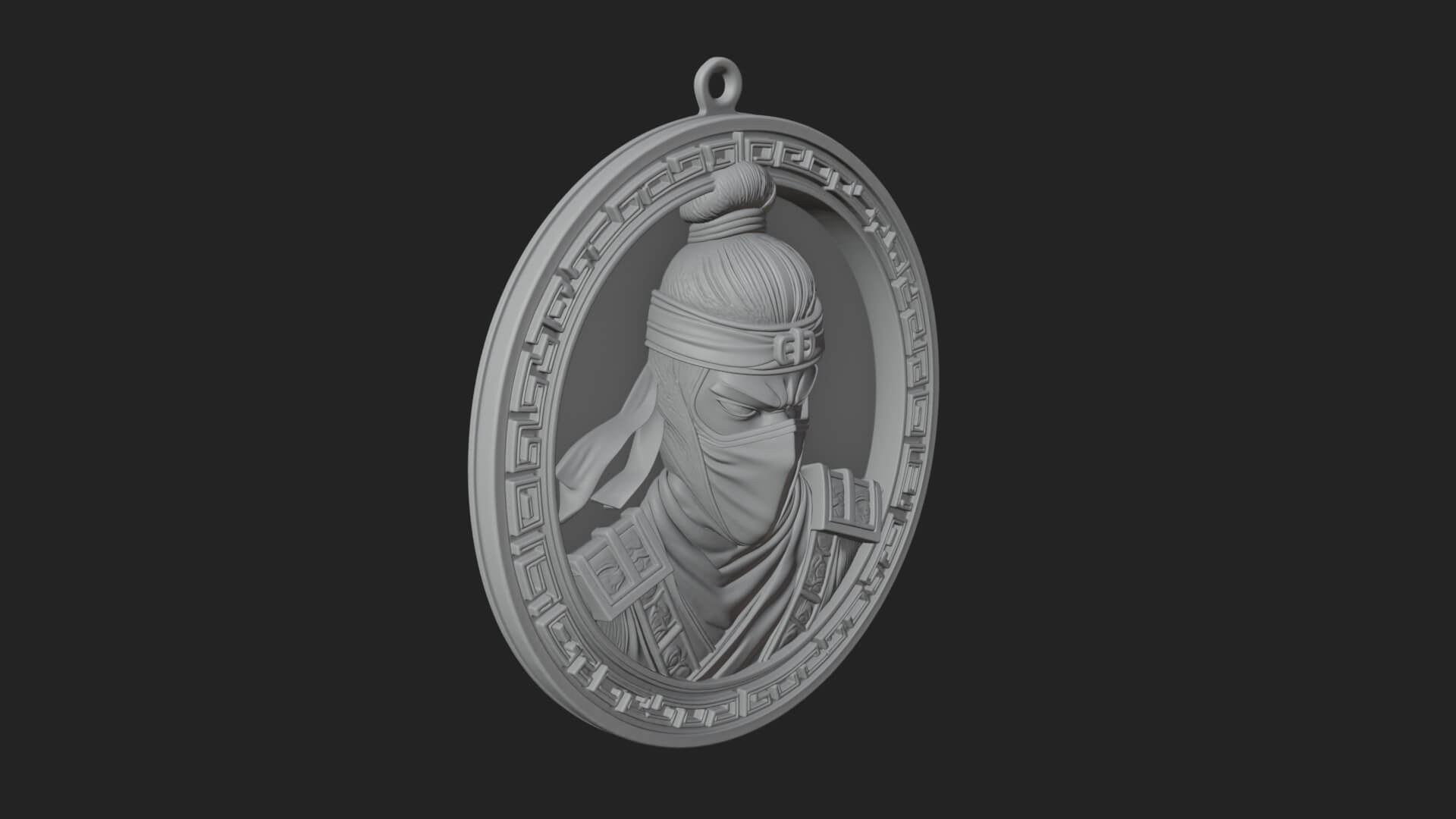 Masked Ninja Oval Relief Plaque Design 3 3D Print Model 3D Model
