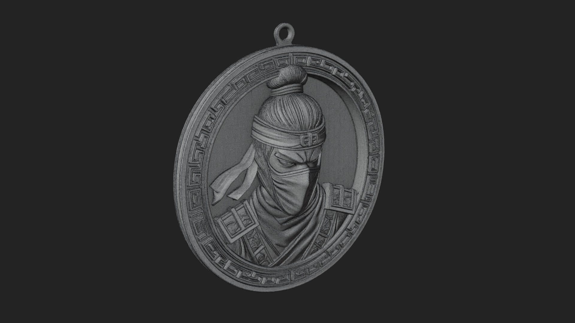 Masked Ninja Oval Relief Plaque Design 3 3D Print Model 3D Model