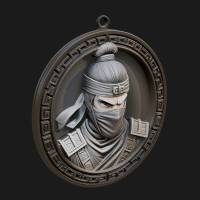 Masked Ninja Oval Relief Plaque Design 3 3D Print Model