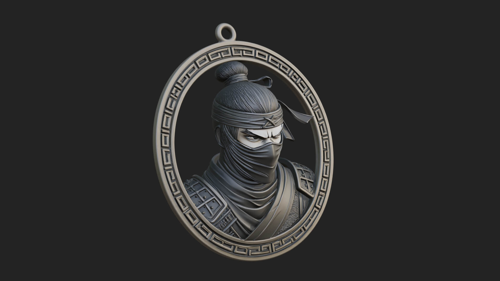 Masked Ninja Oval Relief Plaque Design 4 3D Print Model 3D Model