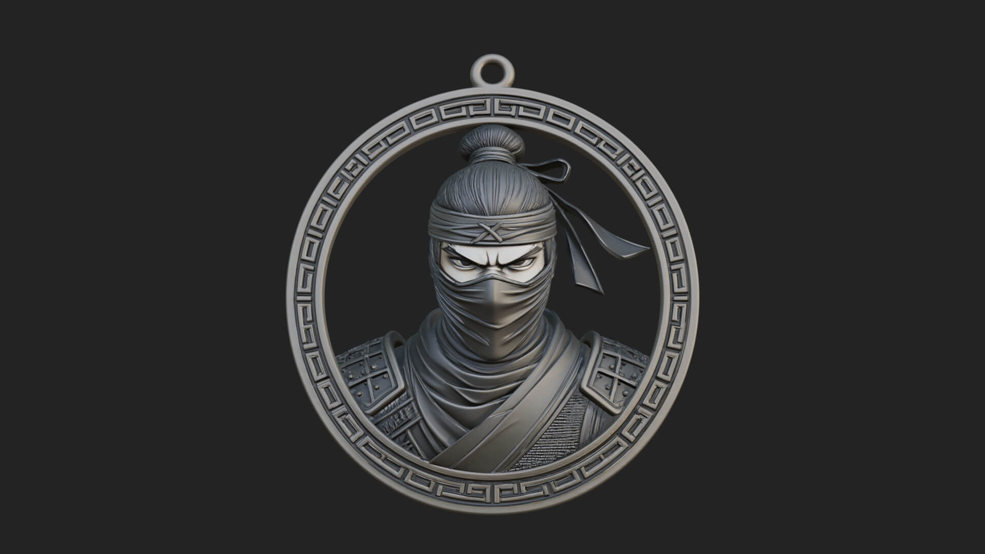 Masked Ninja Oval Relief Plaque Design 4 3D Print Model 3D Model