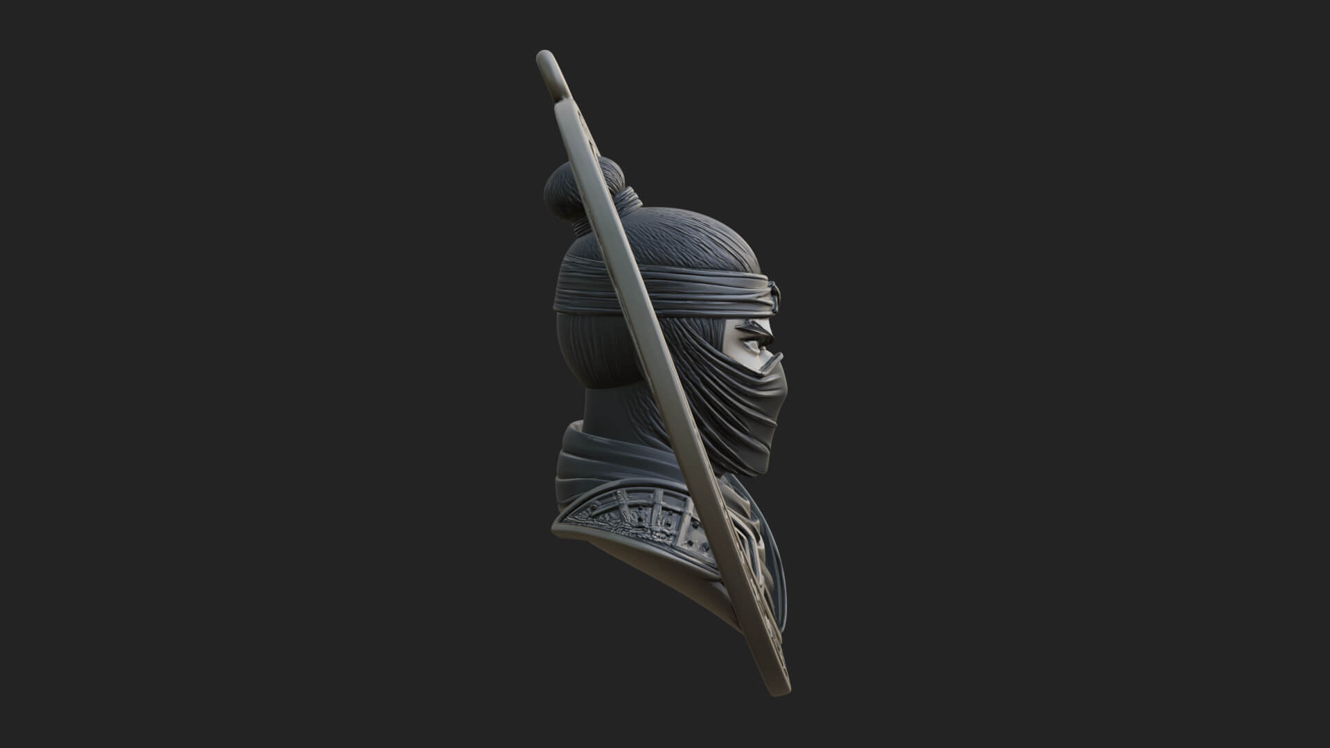 Masked Ninja Oval Relief Plaque Design 4 3D Print Model 3D Model