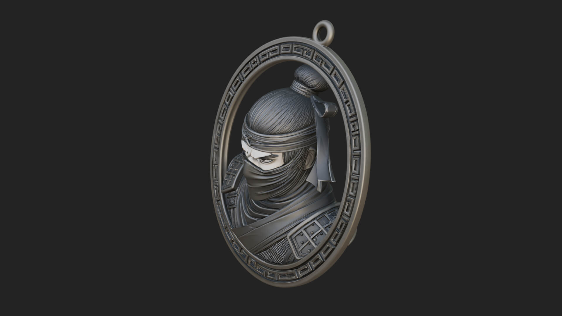 Masked Ninja Oval Relief Plaque Design 4 3D Print Model 3D Model