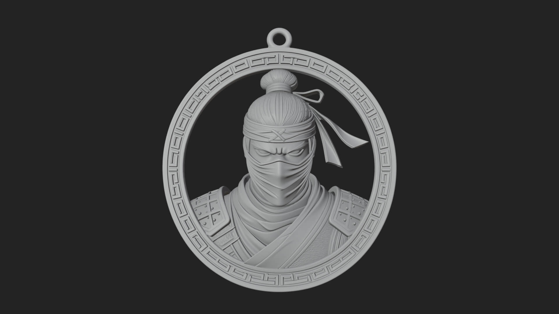 Masked Ninja Oval Relief Plaque Design 4 3D Print Model 3D Model