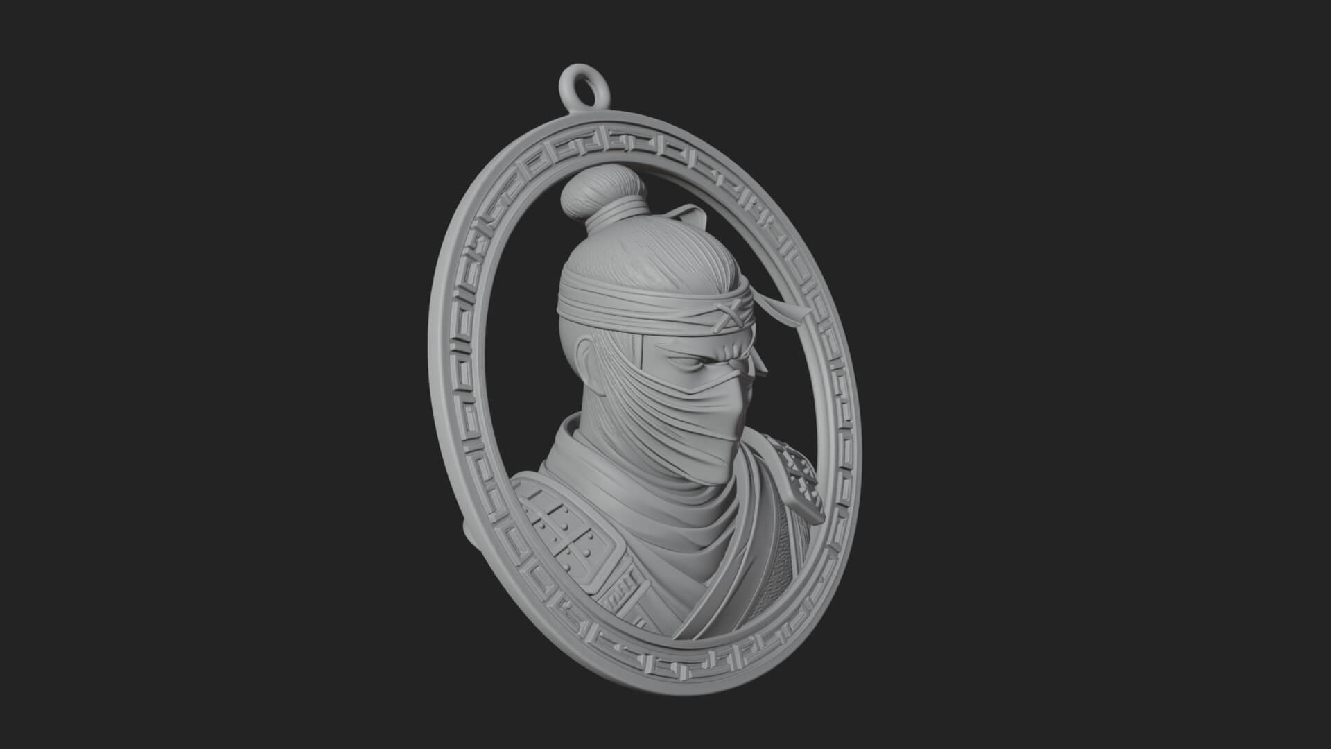 Masked Ninja Oval Relief Plaque Design 4 3D Print Model 3D Model