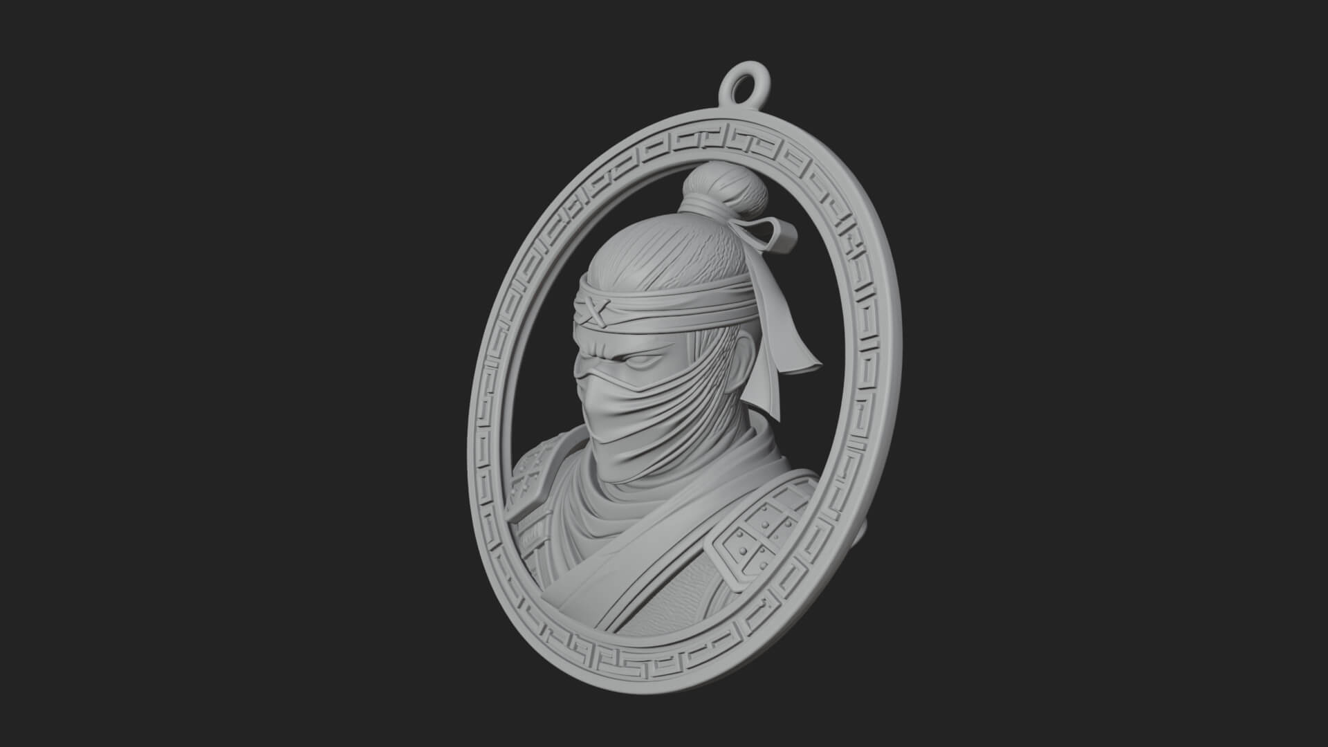 Masked Ninja Oval Relief Plaque Design 4 3D Print Model 3D Model