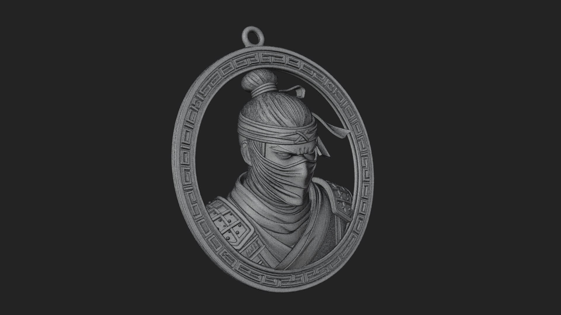 Masked Ninja Oval Relief Plaque Design 4 3D Print Model 3D Model