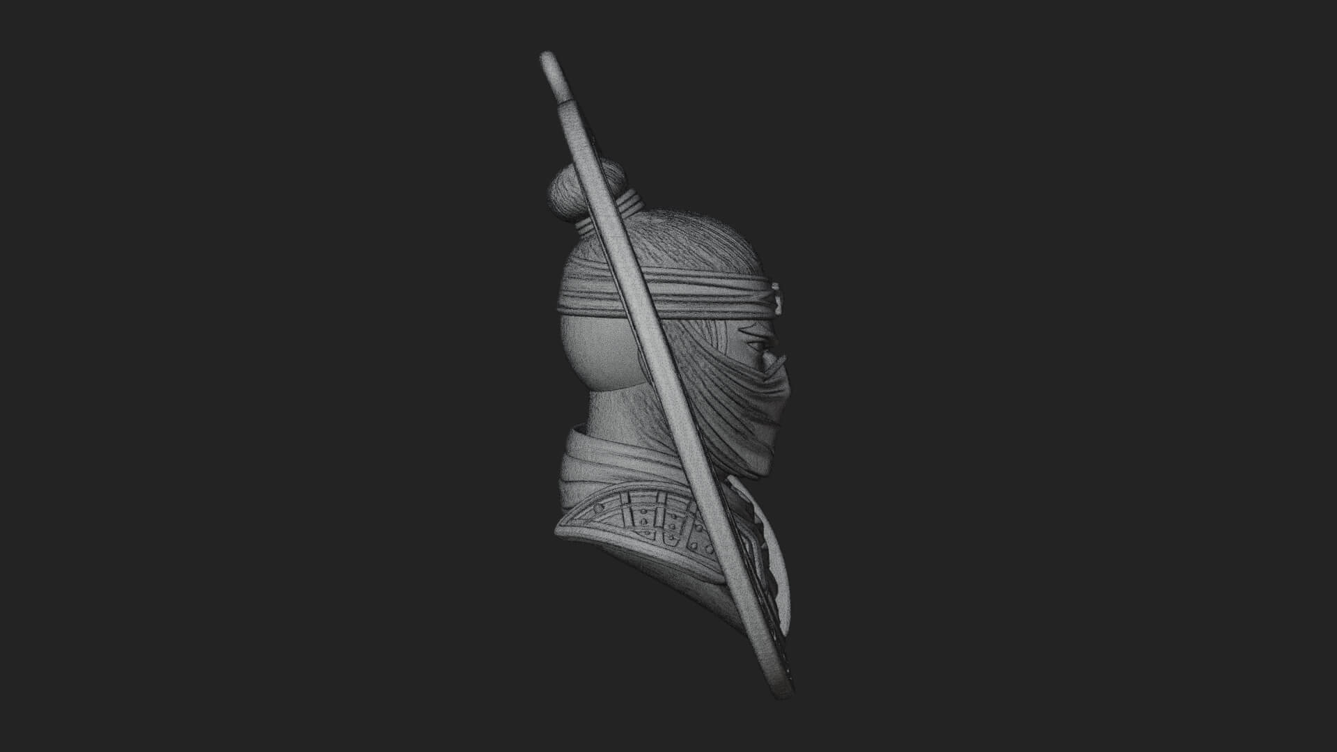 Masked Ninja Oval Relief Plaque Design 4 3D Print Model 3D Model