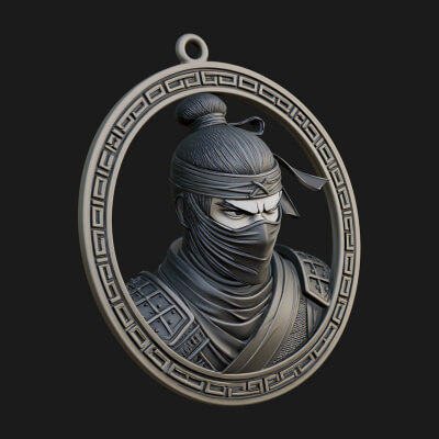 Masked Ninja Oval Relief Plaque Design 4 3D Print Model
