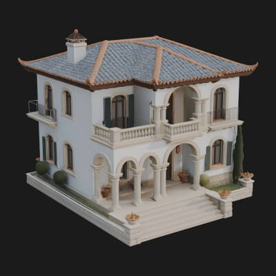 Mediterranean Villa House Design 1 3D Print Model