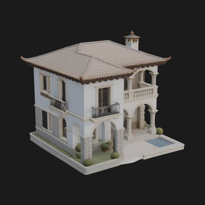 Mediterranean Villa House Design 3 3D Print Model