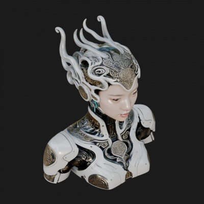 Medusa Cyborg Bust Statue Design 1 3D Print Model