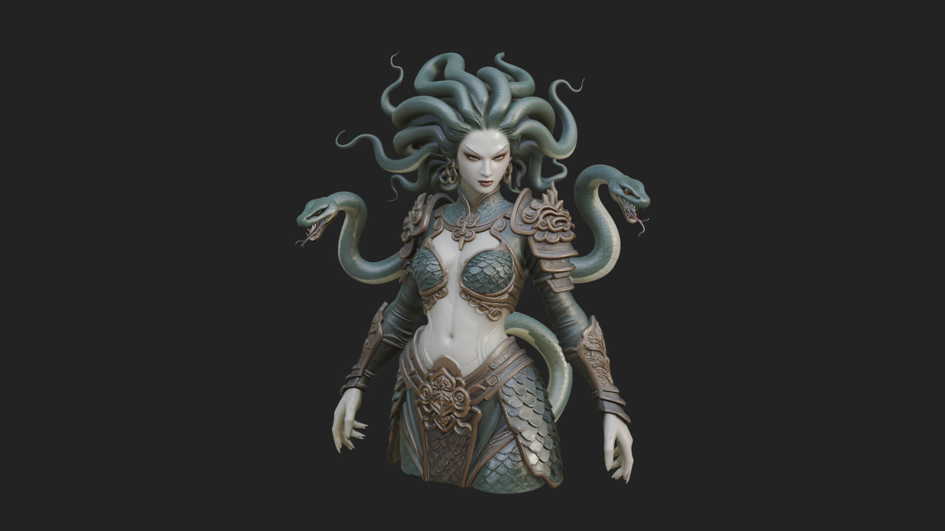 Medusa Snake Hair Statue Design 1 3D Print Model 3D Model