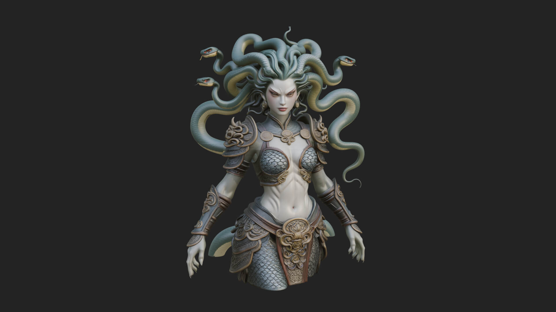 Medusa Snake Hair Statue Design 2 3D Print Model 3D Model