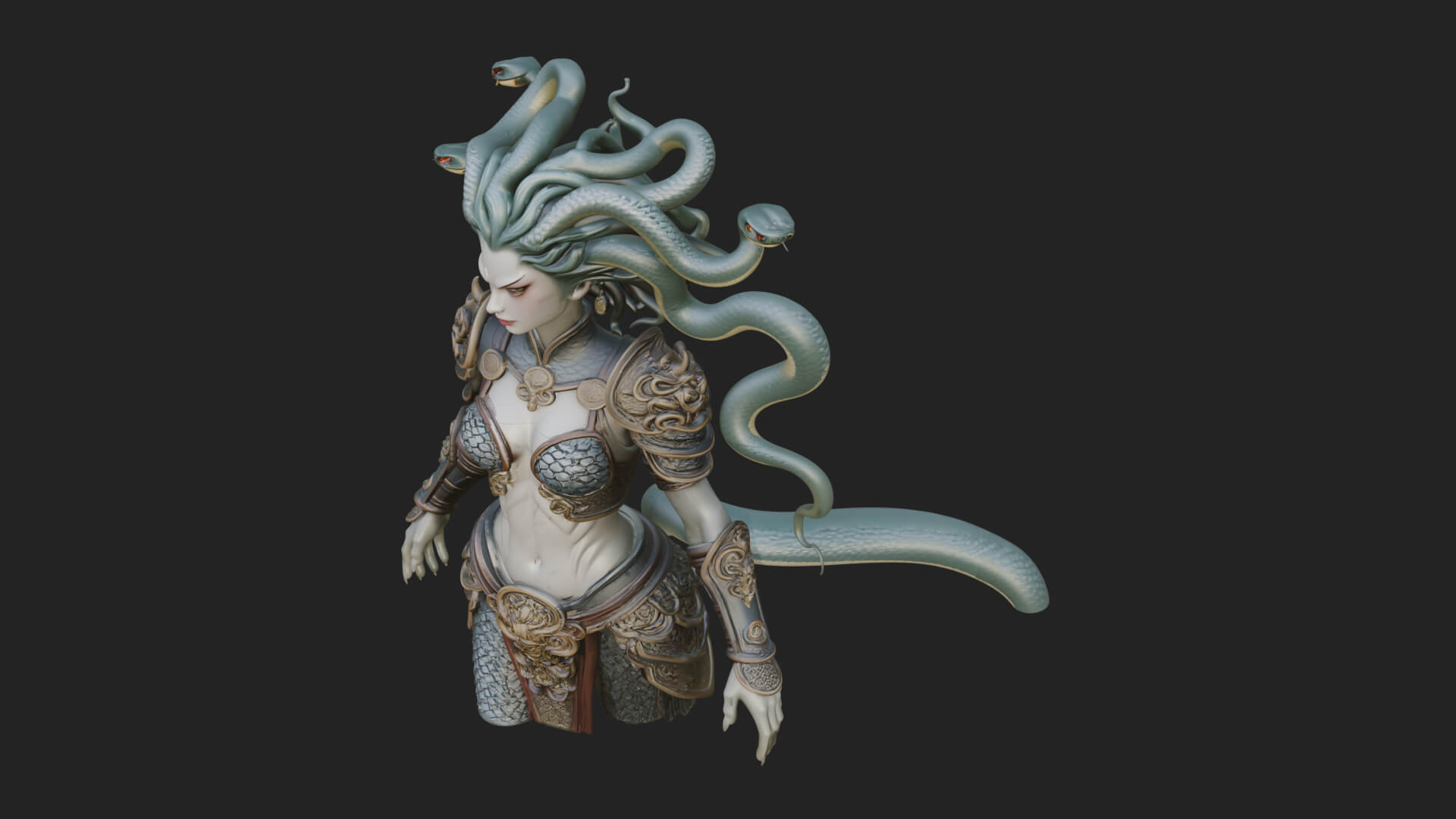 Medusa Snake Hair Statue Design 2 3D Print Model 3D Model