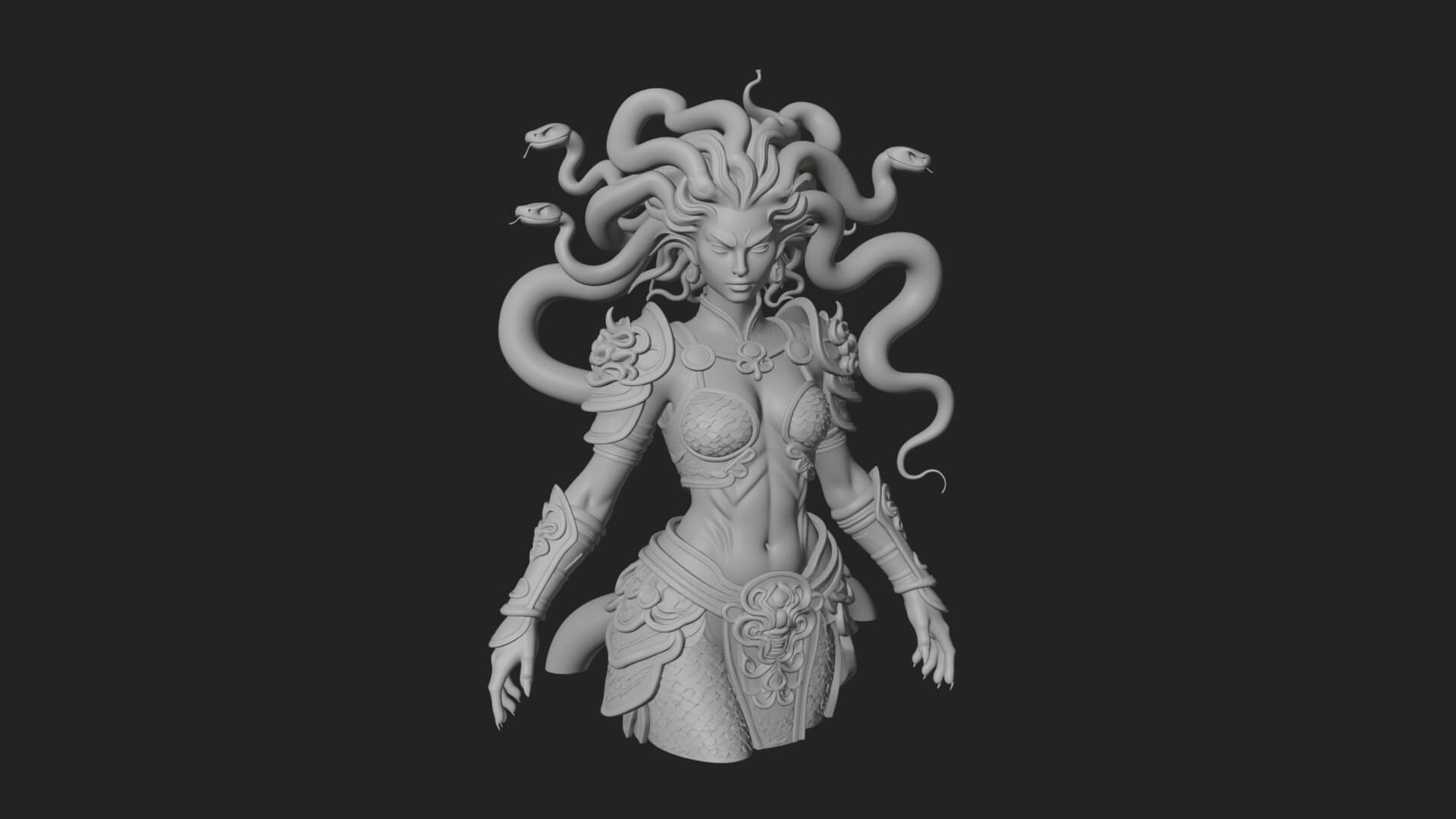 Medusa Snake Hair Statue Design 2 3D Print Model 3D Model