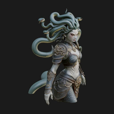 Medusa Snake Hair Statue Design 2 3D Print Model