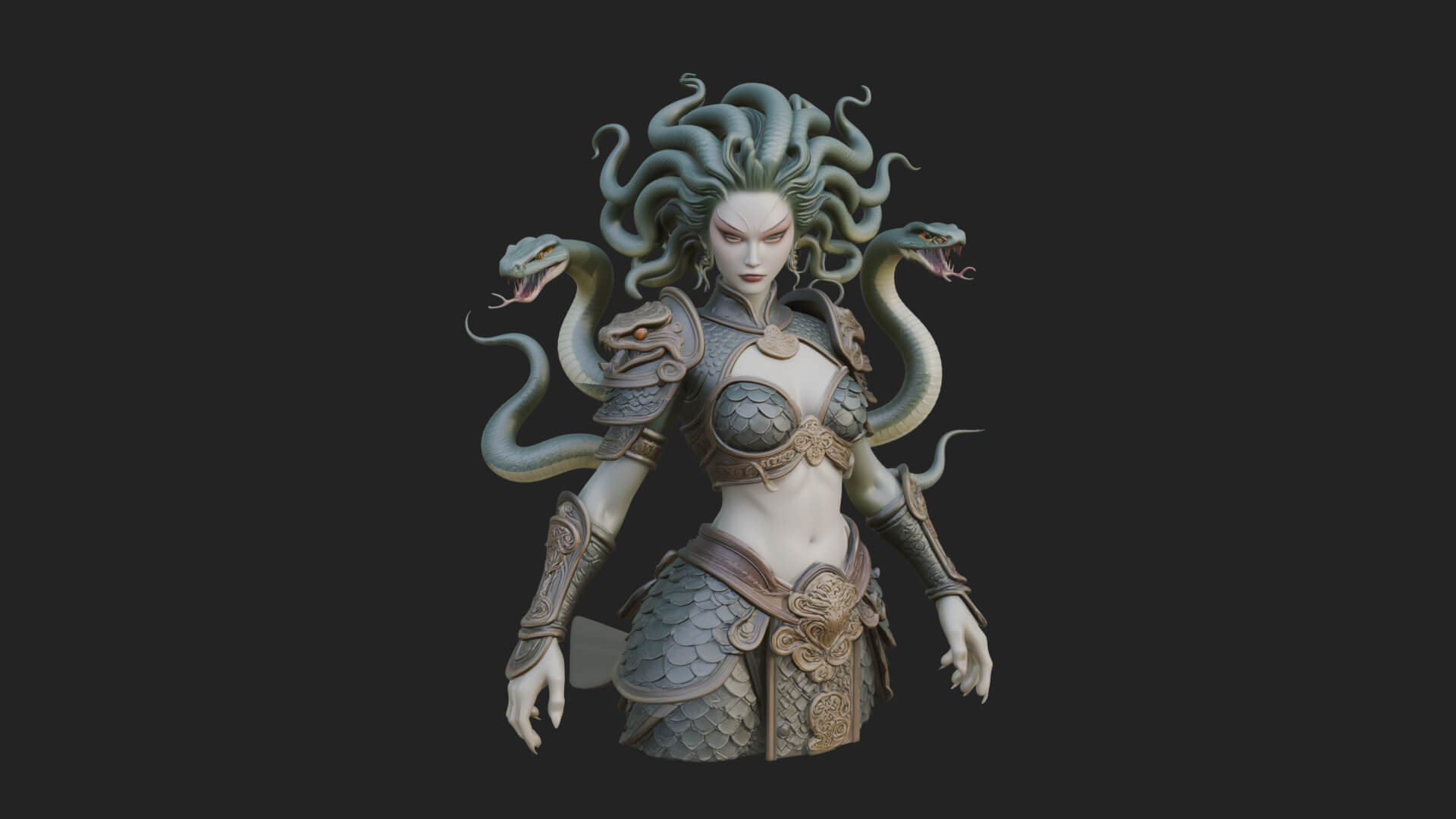 Medusa Snake Hair Statue Design 3 3D Print Model 3D Model