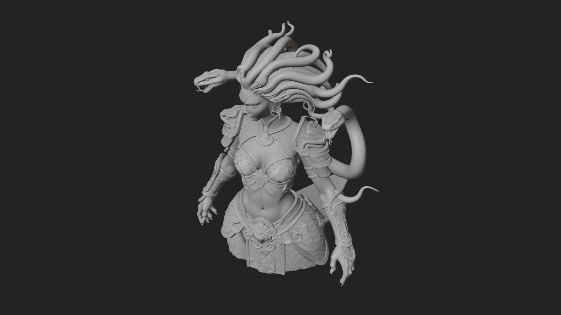Medusa Snake Hair Statue Design 3 3D Print Model 3D Model