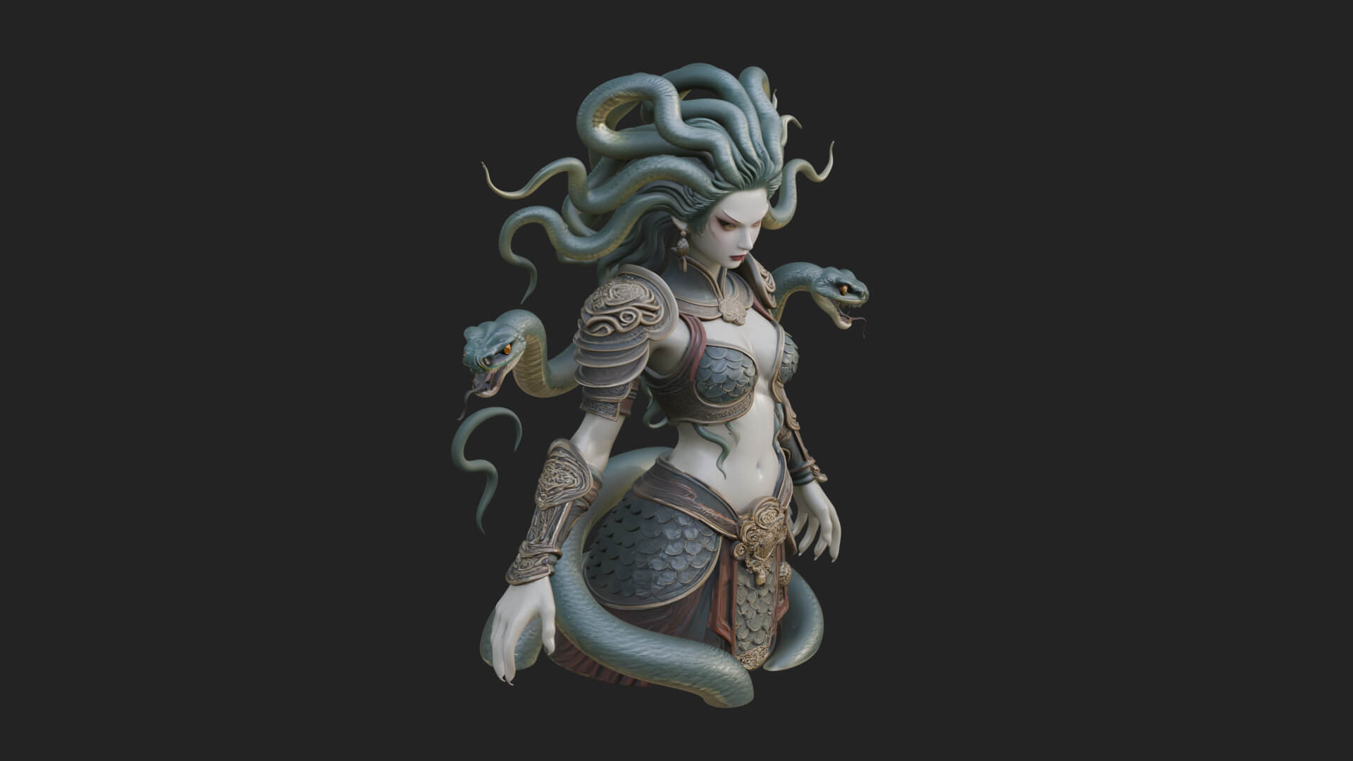 Medusa Snake Hair Statue Design 4 3D Print Model 3D Model