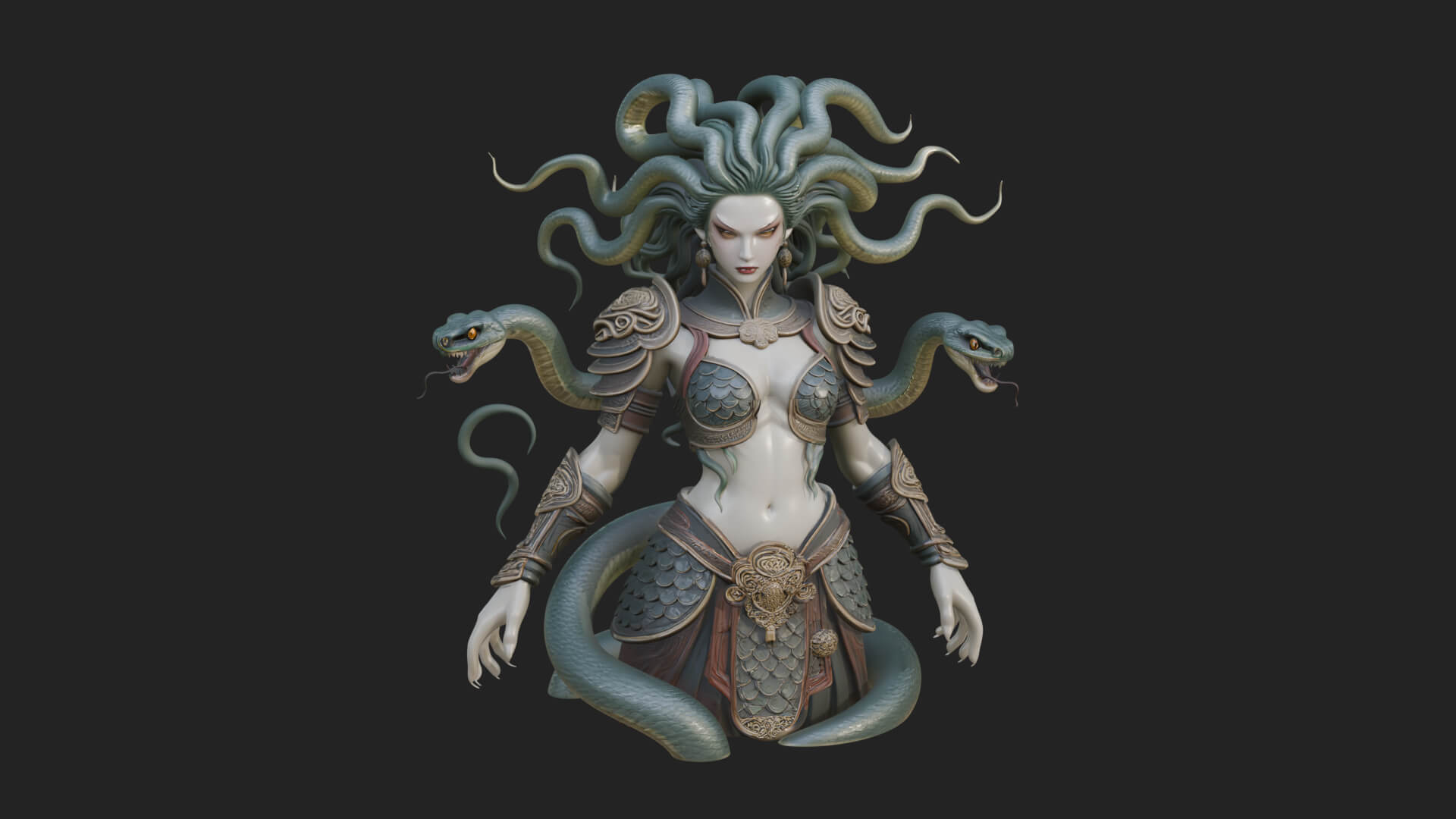 Medusa Snake Hair Statue Design 4 3D Print Model 3D Model