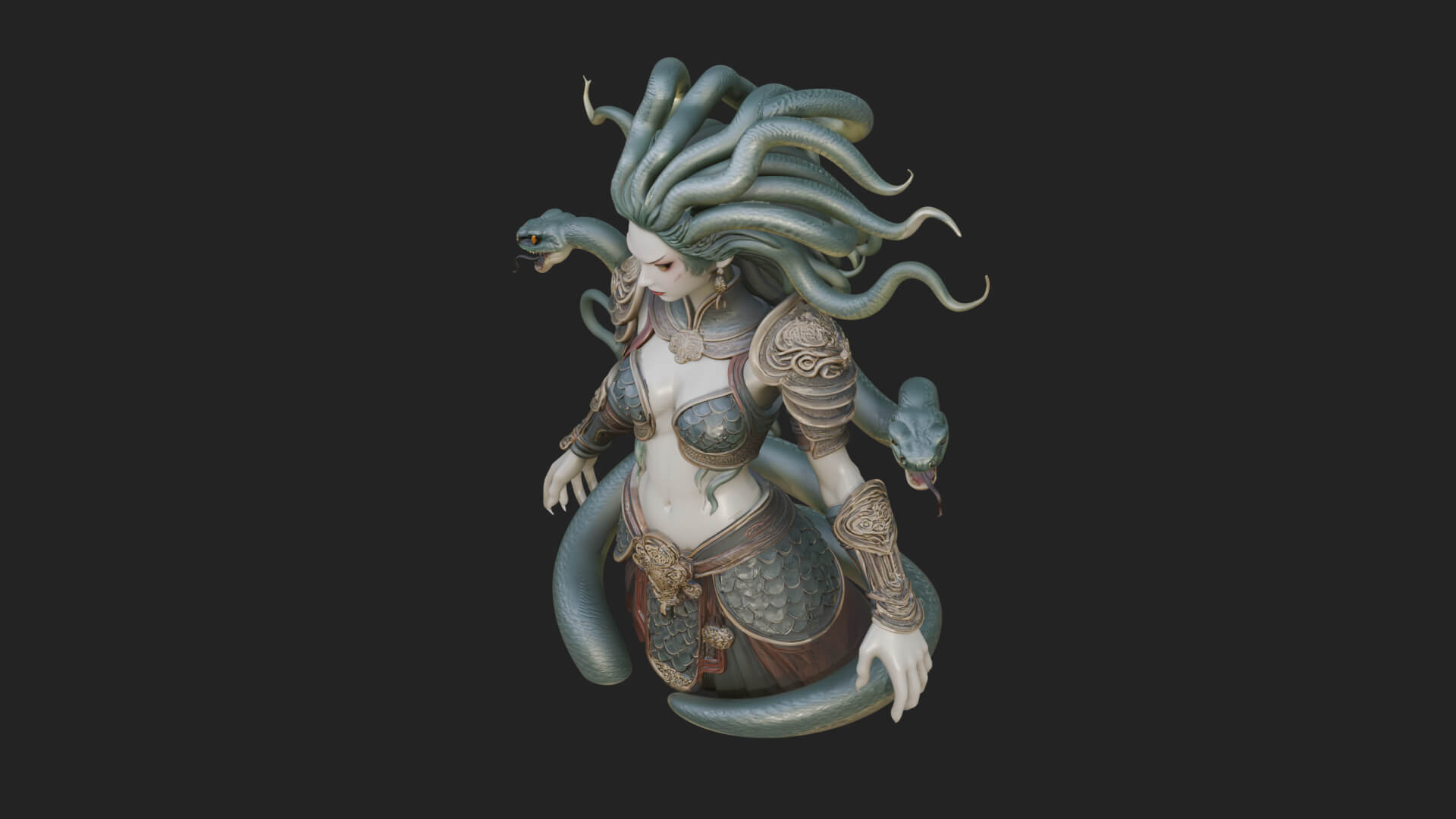 Medusa Snake Hair Statue Design 4 3D Print Model 3D Model