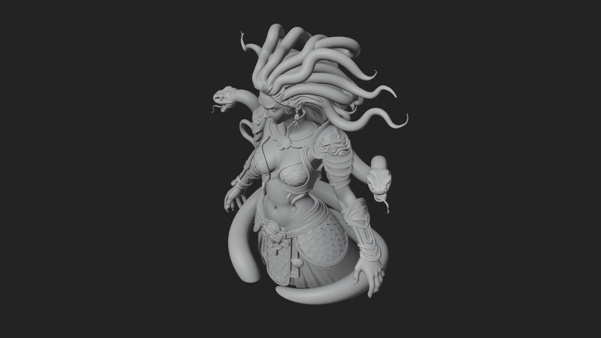 Medusa Snake Hair Statue Design 4 3D Print Model 3D Model