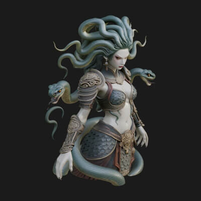 Medusa Snake Hair Statue Design 4 3D Print Model
