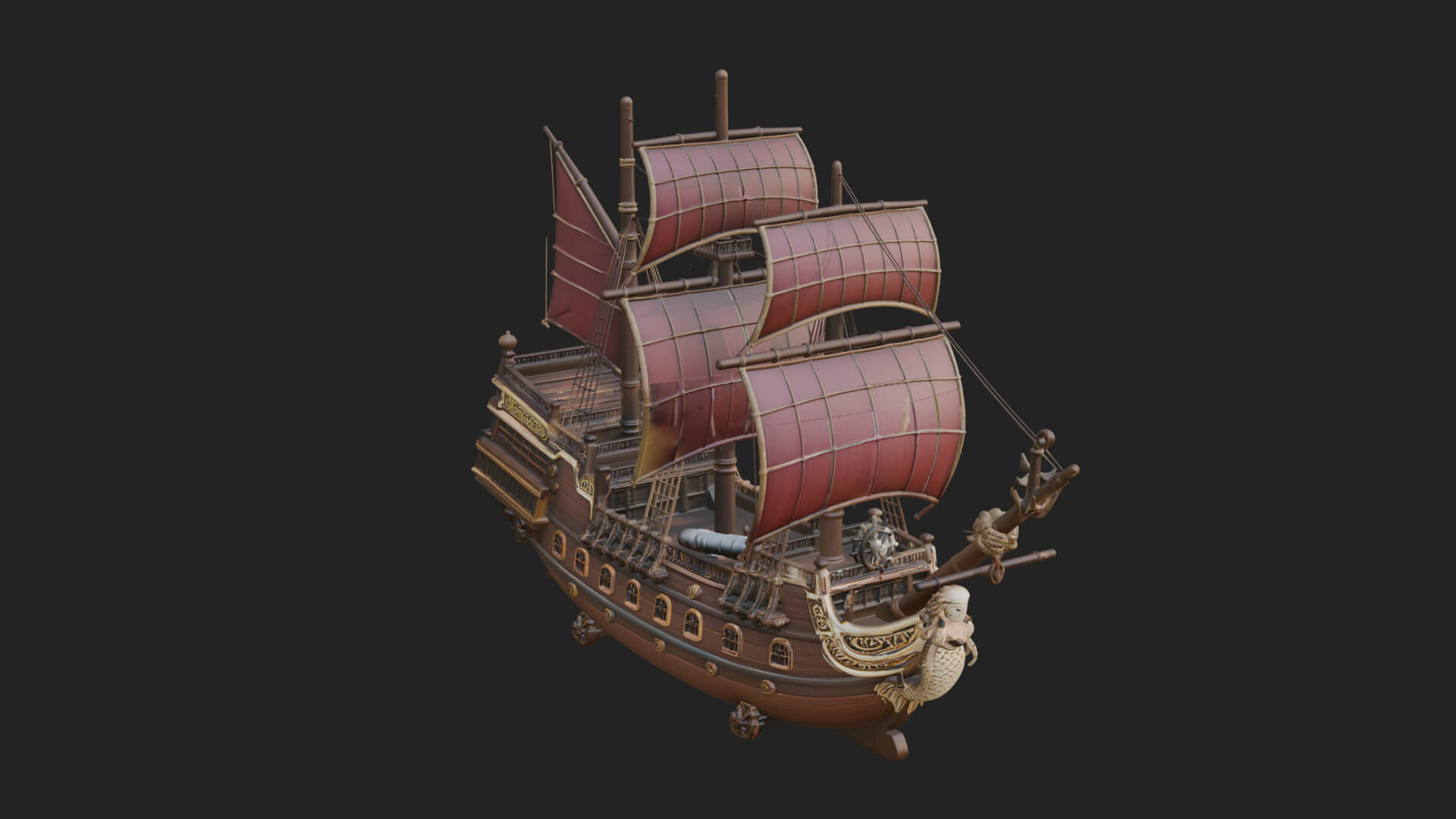 Mermaid Prow Galleon Model Design 1 3D Print Model 3D Model