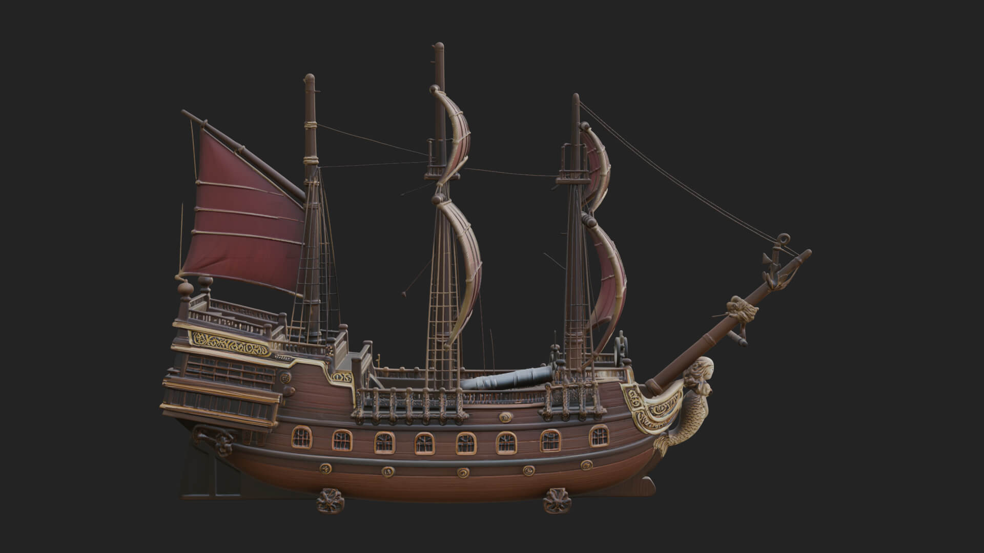 Mermaid Prow Galleon Model Design 1 3D Print Model 3D Model