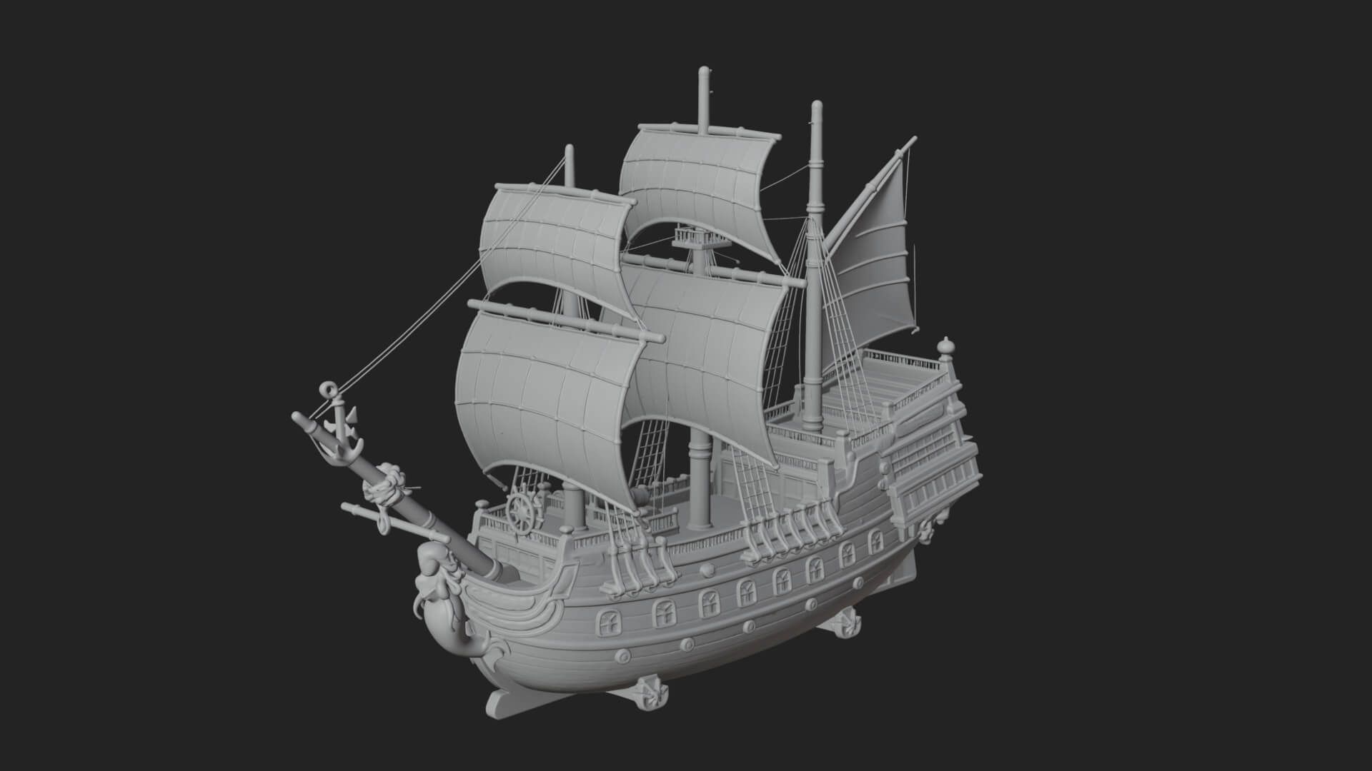 Mermaid Prow Galleon Model Design 1 3D Print Model 3D Model