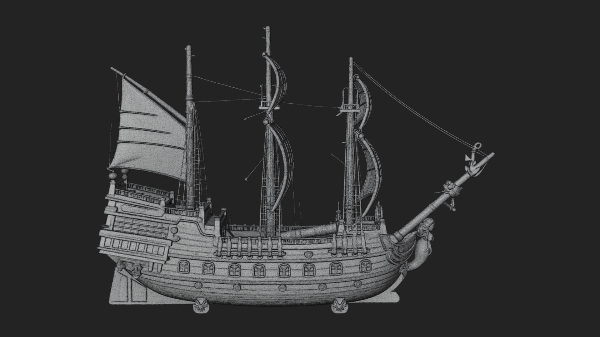 Mermaid Prow Galleon Model Design 1 3D Print Model 3D Model