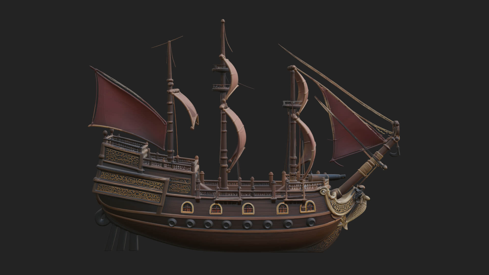 Mermaid Prow Galleon Model Design 3 3D Print Model 3D Model