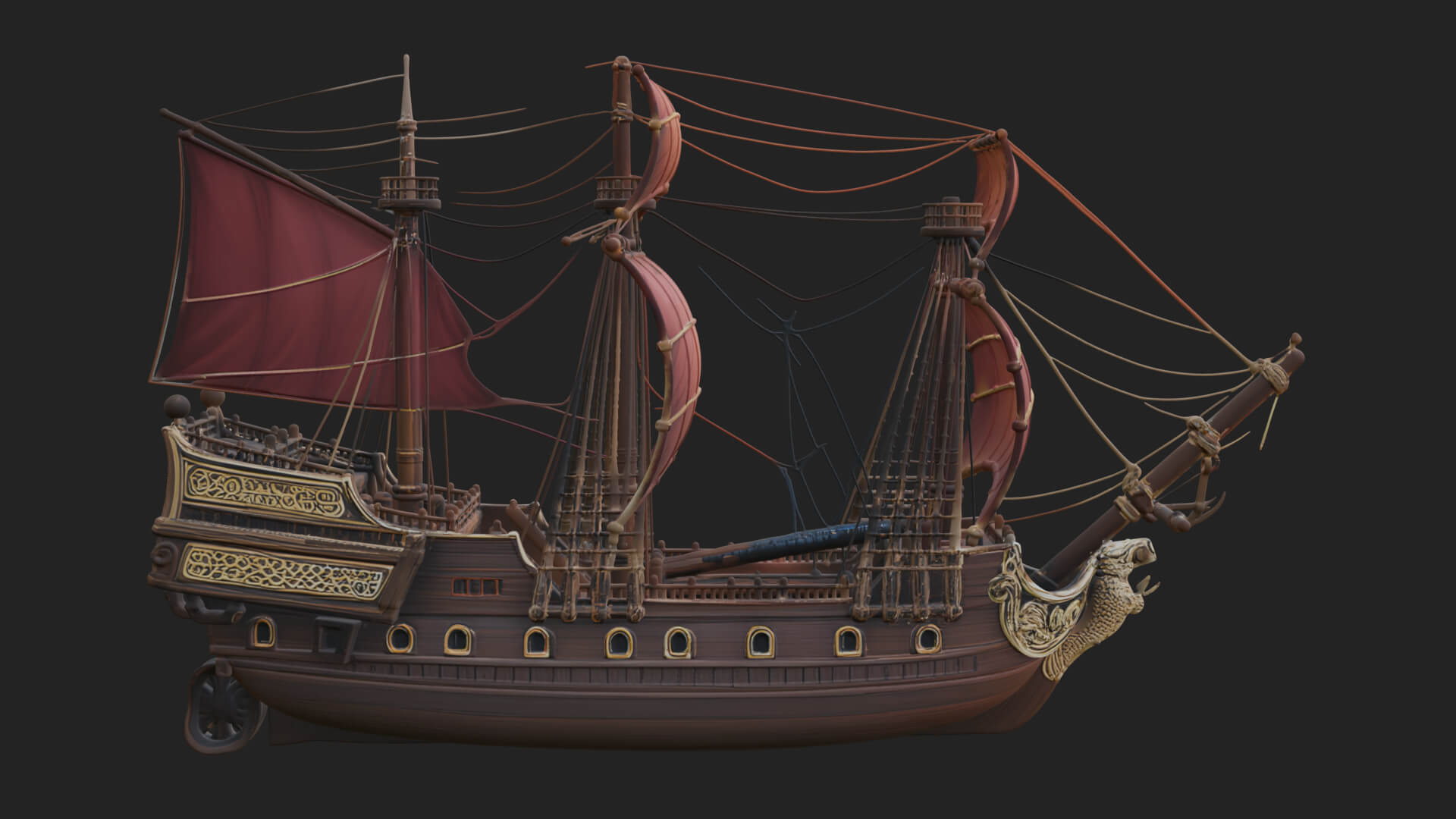 Mermaid Prow Galleon Model Design 4 3D Print Model 3D Model