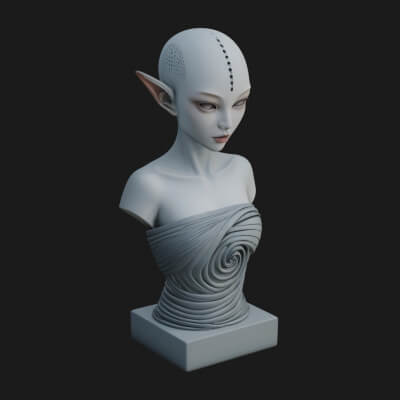 Minimalist Alien Bust Statue Design 4 3D Print Model