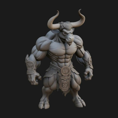 Minotaur Bull Beast Statue Design 3 3D Print Model
