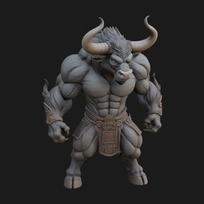 Minotaur Bull Beast Statue Design 4 3D Print Model