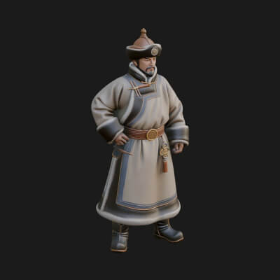 Mongol Noble Man Statue Design 3 3D Print Model