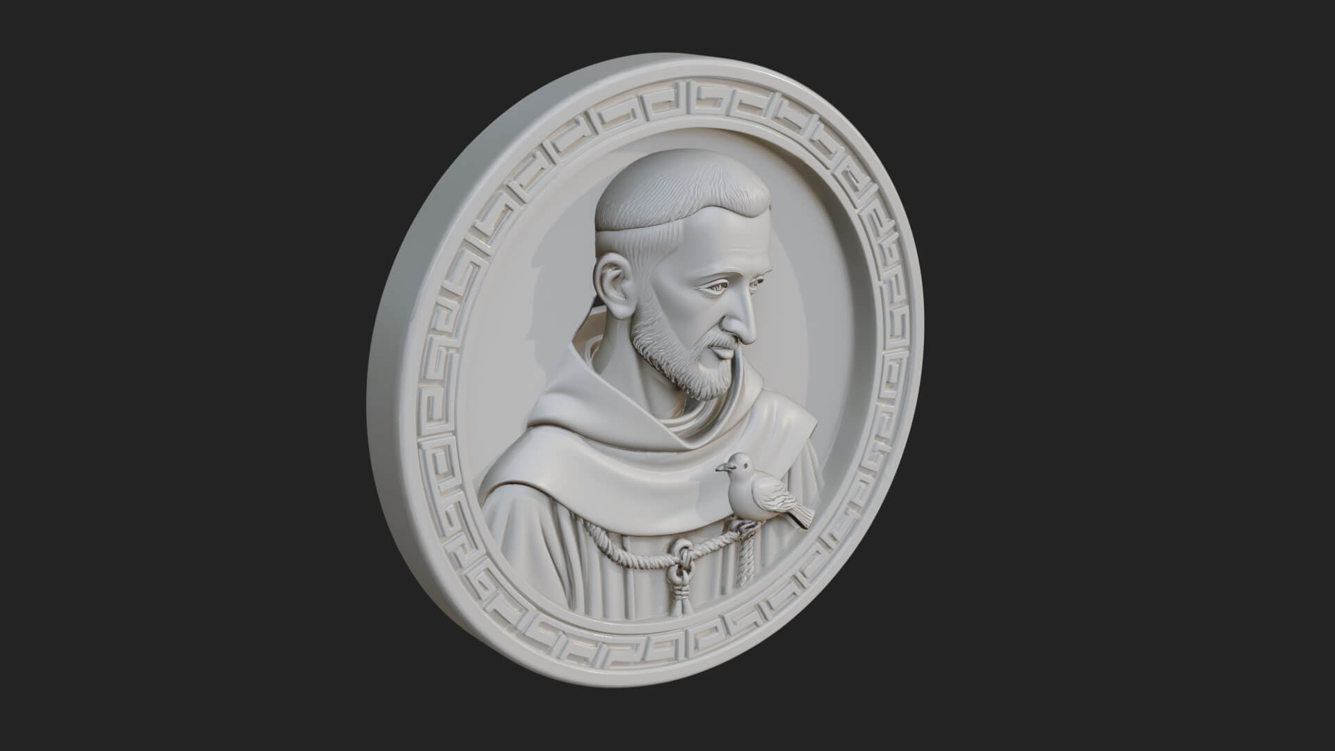 Monk with Bird Oval Relief Plaque Design 1 3D Print Model 3D Model