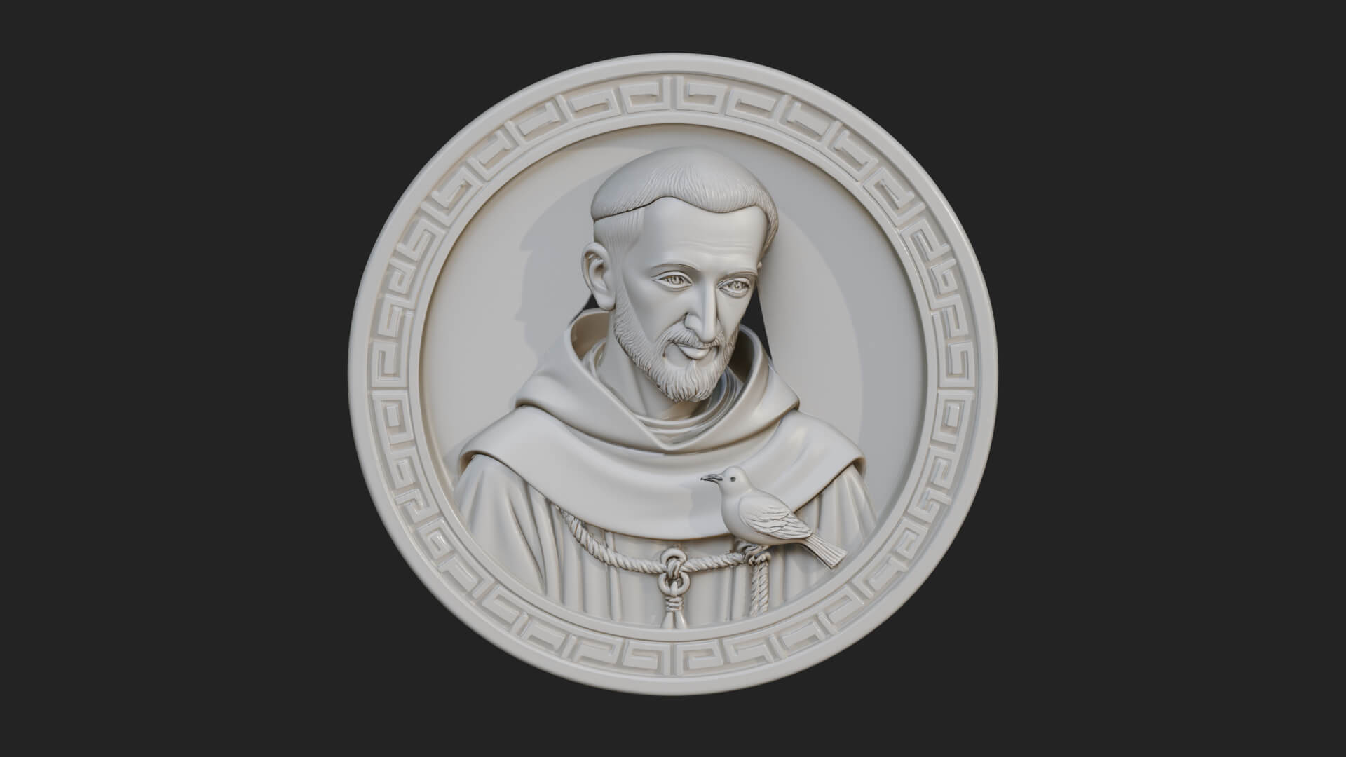 Monk with Bird Oval Relief Plaque Design 1 3D Print Model 3D Model