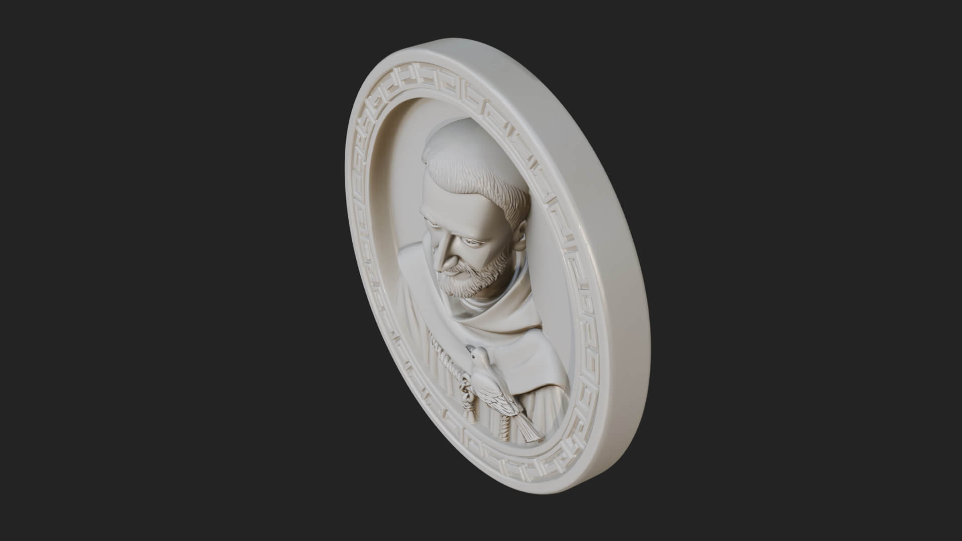 Monk with Bird Oval Relief Plaque Design 1 3D Print Model 3D Model