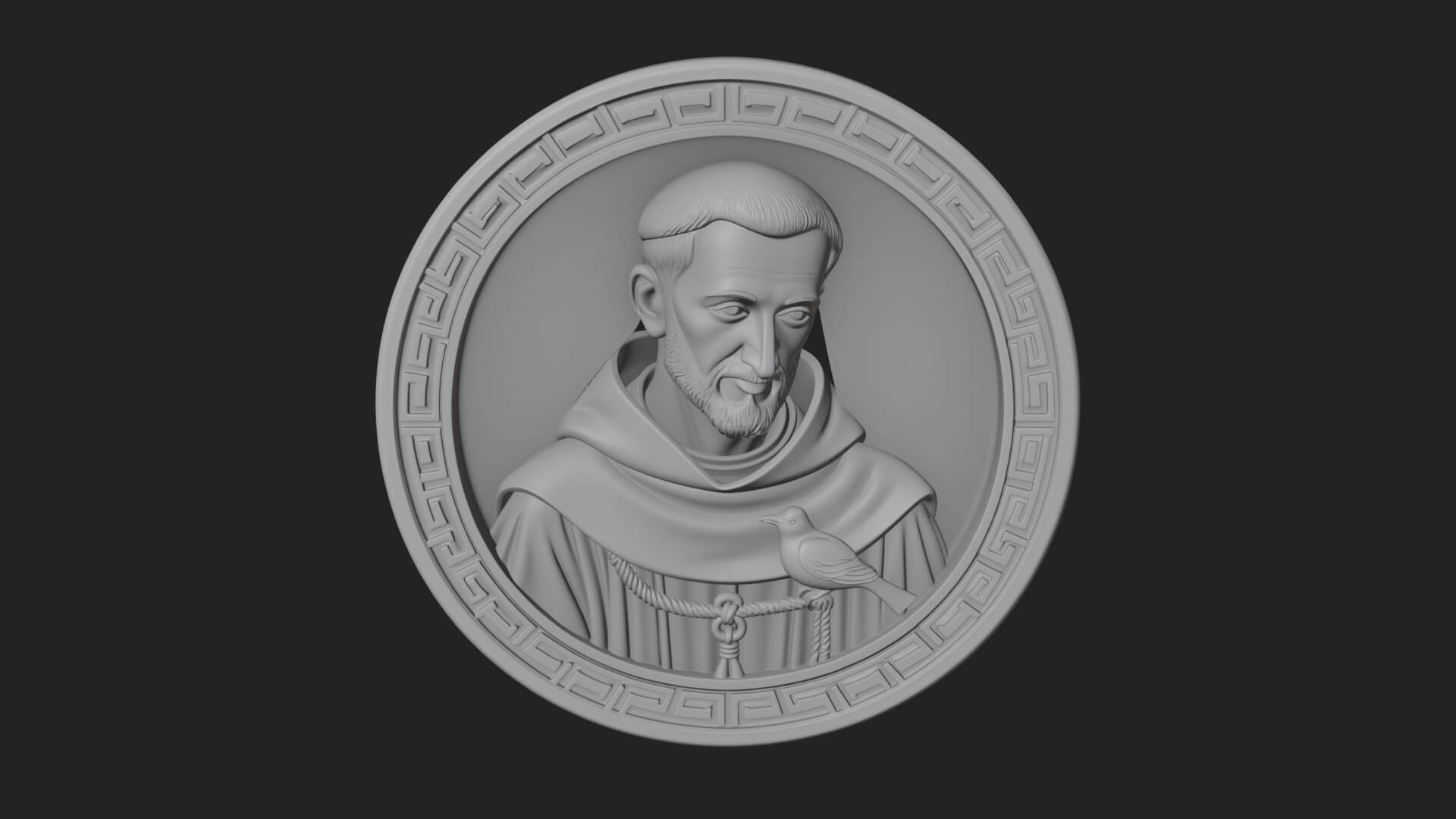 Monk with Bird Oval Relief Plaque Design 1 3D Print Model 3D Model