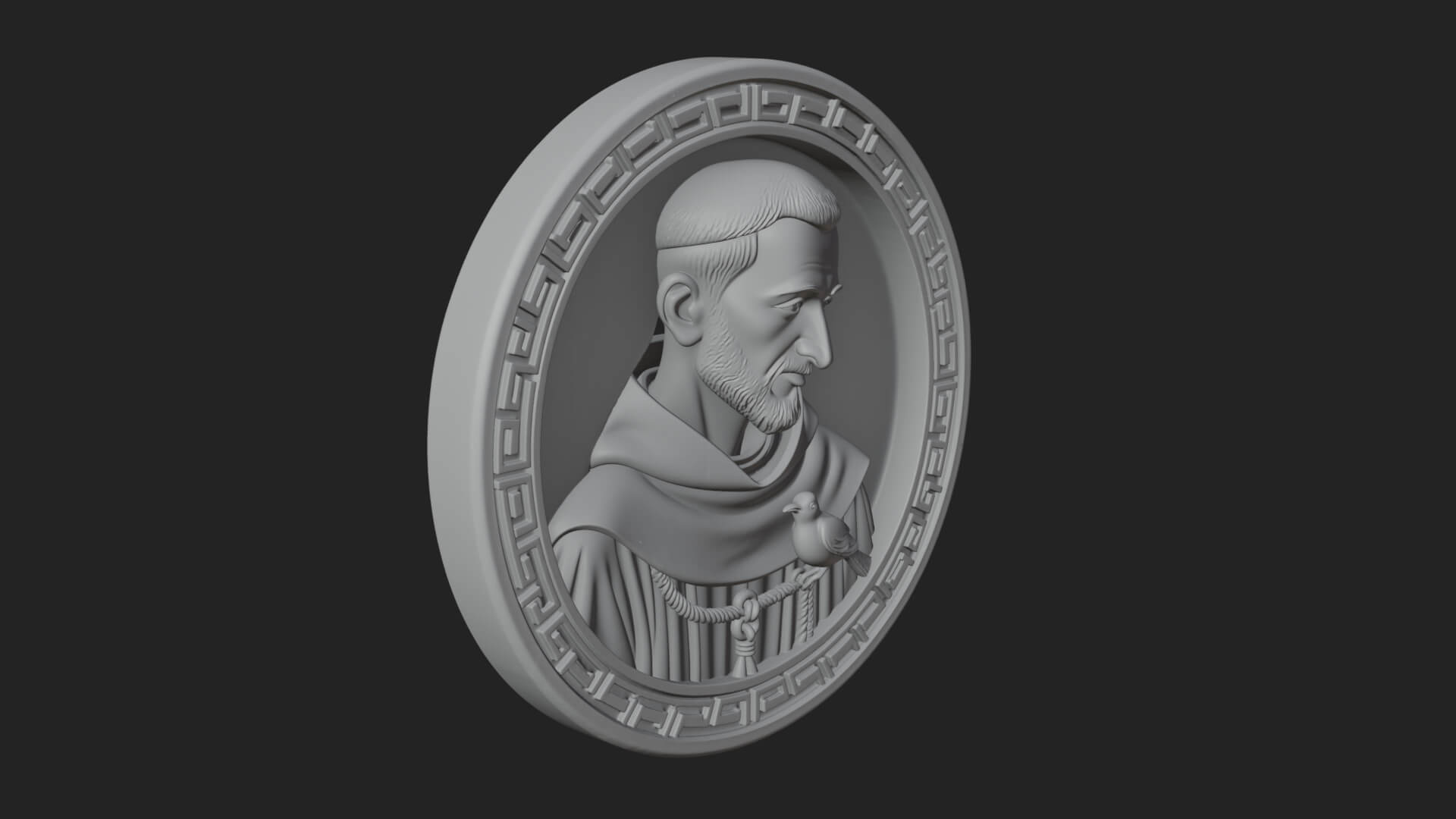 Monk with Bird Oval Relief Plaque Design 1 3D Print Model 3D Model