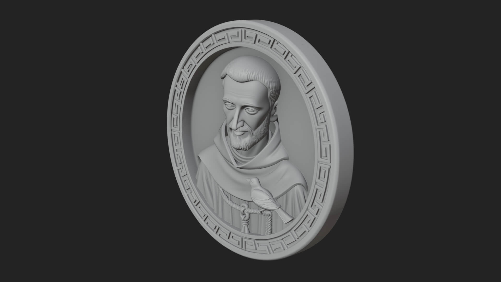 Monk with Bird Oval Relief Plaque Design 1 3D Print Model 3D Model