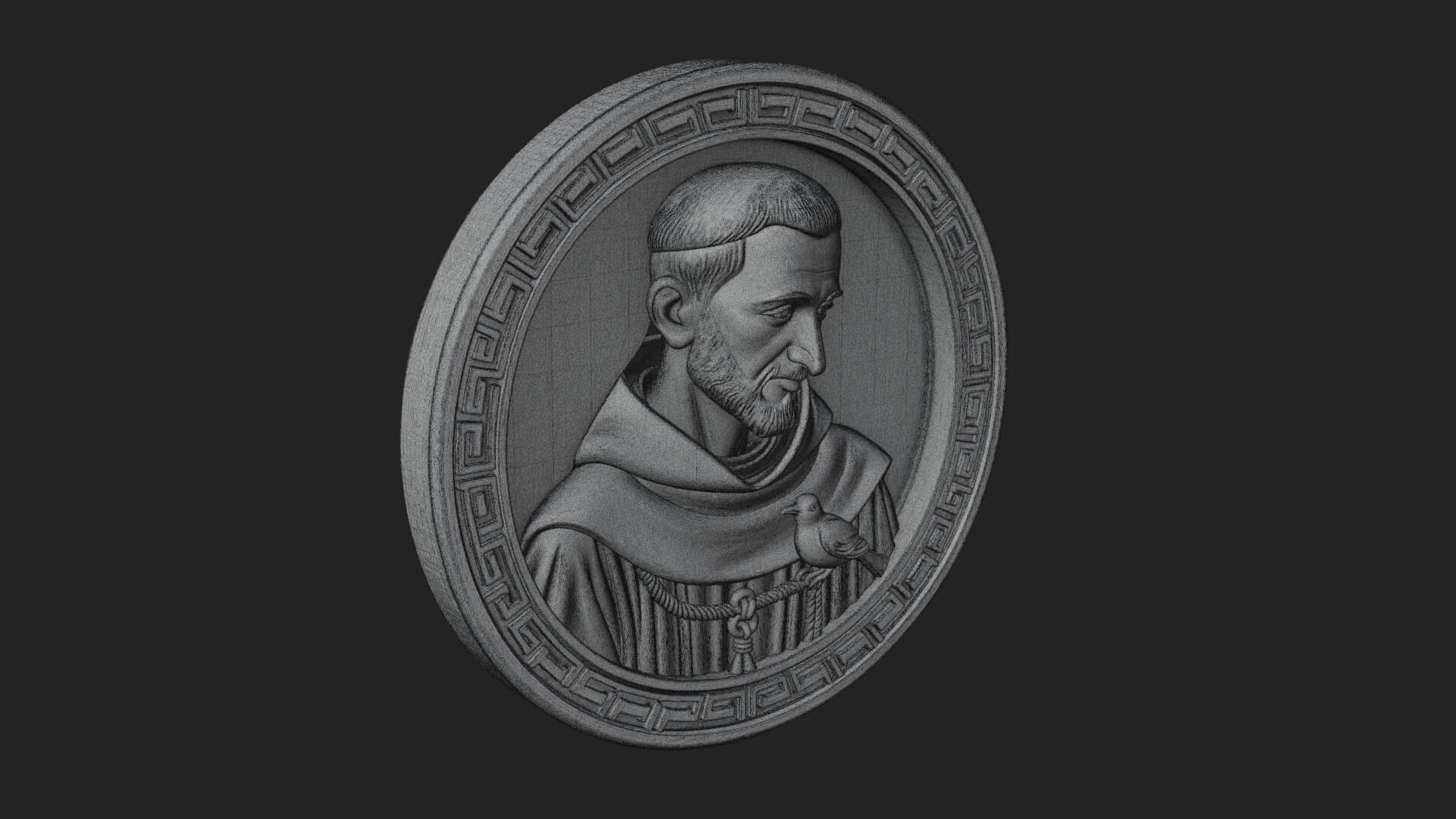 Monk with Bird Oval Relief Plaque Design 1 3D Print Model 3D Model