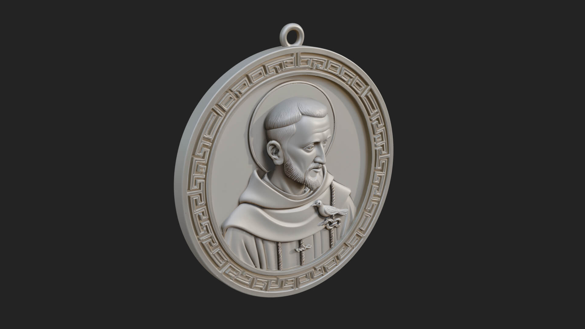 Monk with Bird Oval Relief Plaque Design 2 3D Print Model 3D Model