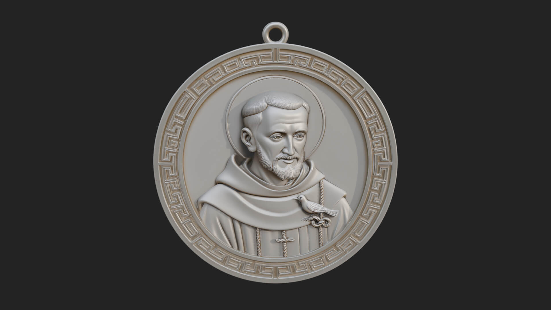 Monk with Bird Oval Relief Plaque Design 2 3D Print Model 3D Model
